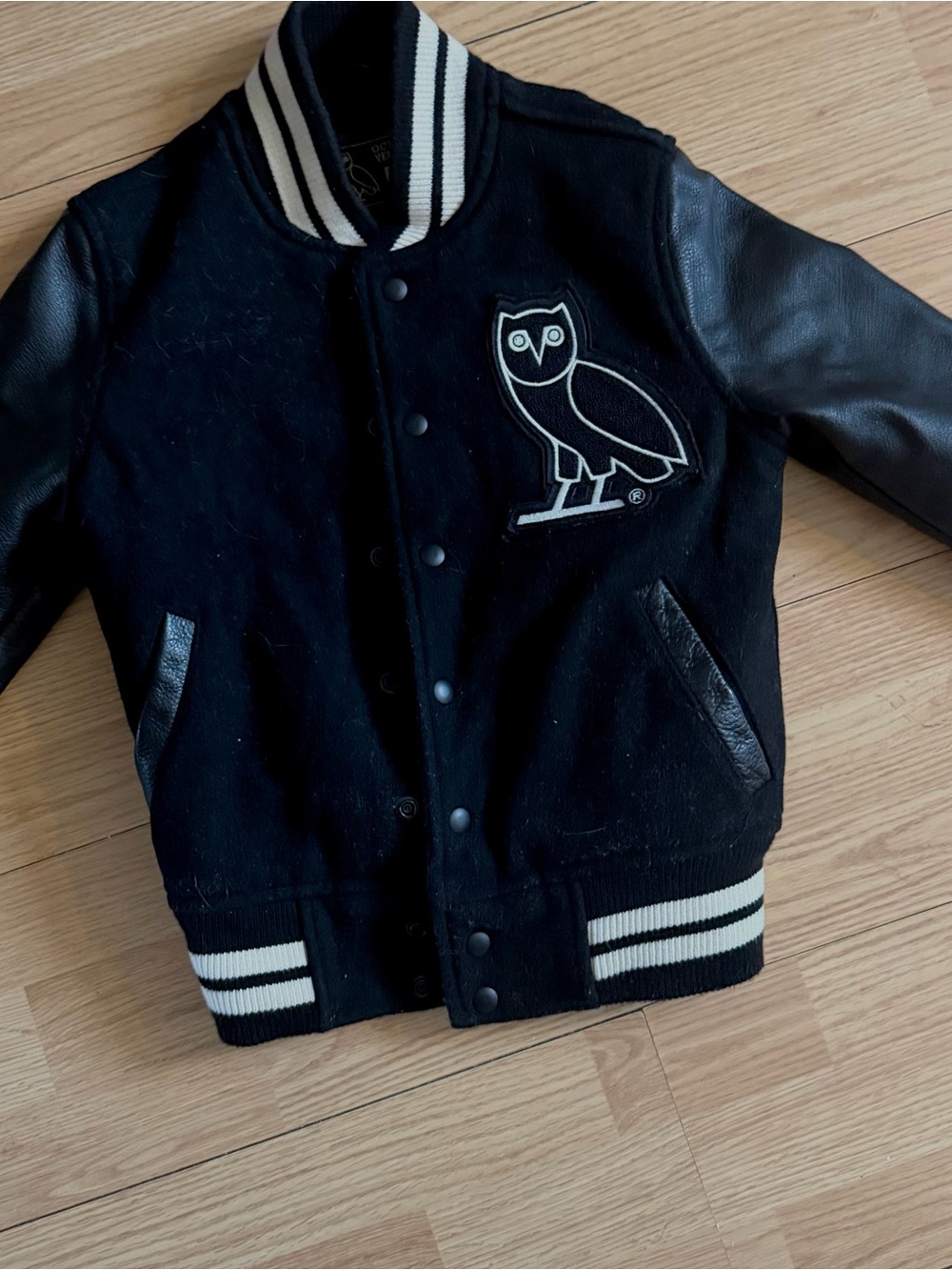 OVO Black Satin-Lined, with leather sleeves varsity Jacket